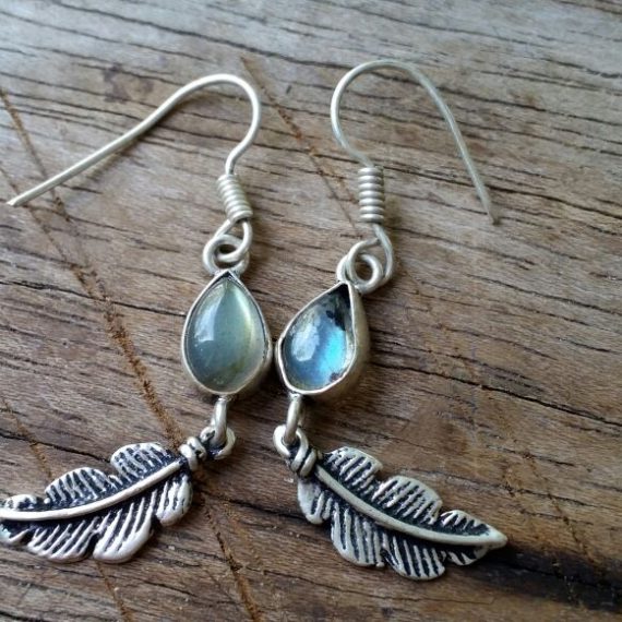 Stone and feather earrings